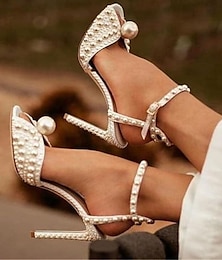 levne -Dámské Svatební obuv Bílé boty Puntíky Svatební boty Imitace perel Vysoký úzký Otevřený palec Sexy Umělá kůže PU Spona Bílá Světle hnědá Modrá