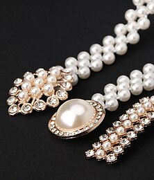 abordables -Dames perle chaîne de taille version coréenne strass perle ceinture décorative mode robe douce ceinture élastique femmes Vente en gros
