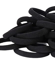 abordables -50pcs élastiques à cheveux noirs pour femmes, bandes de cheveux sans couture en coton, élastiques pour queue de cheval, aucun dommage pour les cheveux épais, 2 pouces de diamètre