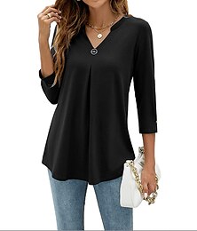 economico -Per donna Camicia Blusa Tunica Nero Bianco Rosa Liscio Tunica fluente Manica a 3/4 Giornaliero Fine settimana Streetwear Informale A V Standard S