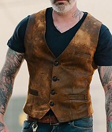 economico -Per uomo Gilet Gilet da completo Da sera Festival Vintage Informale Misto cotone Color Block Monopetto - 1 bottone A V Taglia piccola Marrone Gilet