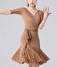 abordables -Vestido de baile de salsa latina de baile latino faja/cinta rendimiento diario de mujer ropa básica de algodón de cristal de manga corta