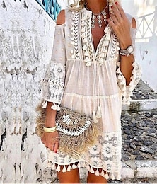 economico -Per donna Mini Abito Abito a Tubino Abito Boho Vacanza Casual All'aperto Vacanza Quotidiano Vestibilità comoda Colore Puro Manica 3/4 Scollo a V Bianco Rosa Blu Viola Estate Primavera
