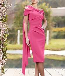 economico -Abito a tubino per madri della sposa ospiti di matrimonio elegante collo a gioiello lunghezza al ginocchio chiffon elasticizzato a manica 3/4 con drappeggio laterale taglia personalizzata gratuita