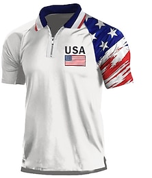 preiswerte -Herren Poloshirt Golfhemd Nationalflagge Umlegekragen Schwarz Weiß 3D-Druck Outdoor Strasse Kurze Ärmel Zip Bedruckt Bekleidung Modisch Brautkleider schlicht Atmungsaktiv Komfortabel