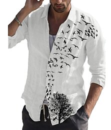 abordables -camisa de hombre camisa gráfica gráfico árbol pájaro cobertura blanco impresión 3d al aire libre calle manga larga impresión con botones ropa diseñador de moda casual transpirable