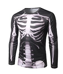 economico -Per uomo maglietta camicia di halloween Pop art Costumi scheletro Girocollo Abbigliamento Stampa 3D Strada Giornaliero Manica lunga Di tendenza Informale