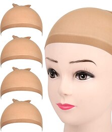 Недорогие -4 шт., светло-коричневые чулки, шапки для париков, эластичные нейлоновые шапки для париков для женщин