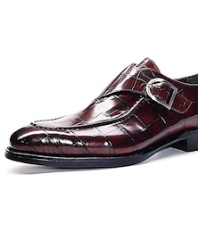 baratos -Homens Oxfords Sapatos de vestir Monge Tênis Clássico Casual Natal Diário Couro Ecológico Mocassim Vermelho Vinho Preto Outono