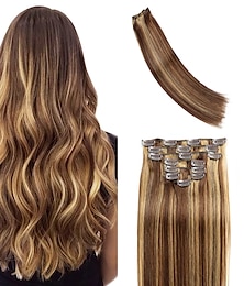 voordelige -Clip-in Haarextensions Echt haar 8 stuks pak Recht Natuurlijke Kleur Haarextensions