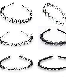 abordables -6 pièces bandes de cheveux en métal printemps cheveux ondulés cerceau unisexe noir bandeau ondulé lissé dos bandeau antidérapant sport bandeau pour femmes hommes