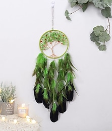 billiga -livet av träd grön drömfångare handgjord present fjäderkrok vindspel prydnad vägghängande dekor konst boho stil 16*70cm