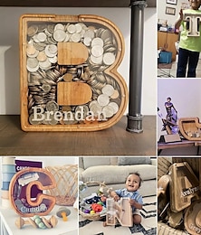 voordelige -Houten Brief Spaarpot 26 Alfabetten Houten Munt Spaarpot Kerst Verjaardag Speelgoed Cadeau Woondecoratie Voor Kinderen 18*18cm