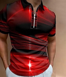 baratos -Homens Camiseta Polo Camisa de golfe Flâmula Aberto para a Lateral Preto / Vermelho Amarelo Rosa Azul Real Azul Impressão 3D Rua Diário Manga Curta Zíper 3D Roupa Moda Casual Confortável