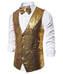 お買い得  -男性用 ベスト ジレ 結婚式 パーティー パーティー／フォーマル お出かけ ストリートファッション カジュアル 春 秋 ポケット ポリエステル 保温 速乾性 純色 シングルブレスト Ｖネック レギュラー シルバー ブラック ルビーレッド ネービーブルー ベスト