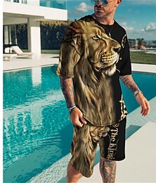 economico -Per uomo Grafico Animale 2 pezzi Set di magliette Set abbinati Manica Corta Pantaloni corti Girocollo Moda Leggero Essenziale Streetwear Quotidiano Sportivo Stampato Estate Primavera Arancione