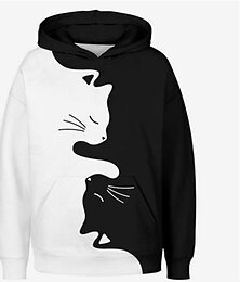 economico -Unisex Da ragazzo Da ragazza 3D Animali Gatto Felpa con cappuccio Manica lunga Stampa 3D Primavera Autunno Attivo Sportivo Di tendenza Bambino 3-13 anni Esterno Giornaliero Al coperto Standard