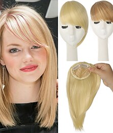 economico -clip in frangia laterale pezzi di capelli estensioni sintetiche dritte bionde per le donne