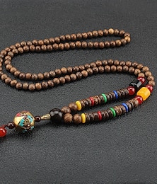 olcso -1db Nyaklánc medálok Gyöngyös nyaklánc For Férfi Női Utca Ajándék Napi Fa Akril Retro Buddha