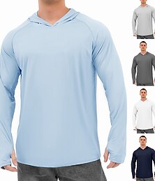 billiga -herr långärmade solskjortor uv-skydd luvtröja rash guard vandring fiske simma t-shirt topp utomhus solskydd andas snabbtorkande lätt sommarblå marin vit klättring