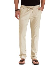ieftine -Bărbați Pantaloni de in Pantaloni Pantaloni de vară Talie elastică Multi Buzunare Simplu Confort Respirabil Lungime totală Afaceri Casual De Bază Casual Zvelt Negru Alb Micro-elastic