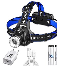economico -faro a led con sensore faro da pesca t6/l2/p50 3 modalità zoomabile impermeabile luce da campeggio super luminosa alimentata da batterie 2x18650