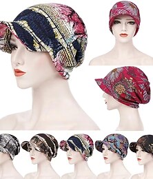 abordables -Gorros estampados para mujer, gorros de béisbol de algodón para otoño e invierno para mujer, gorros con visera de turbante cálido vintage con cola de caballo
