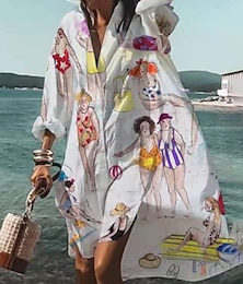 cheap -Women's Shirt Dress Shirt Collar Midi Dress Daily Beach Long Sleeve Summer Spring