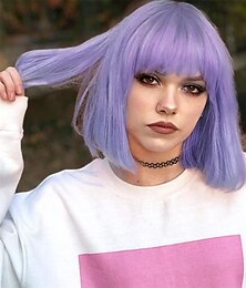 economico -la casa del gufo amity blight parrucche parrucche viola bob parrucca viola liscia con frangia parrucche bob corte parrucca bob lunga fino alle spalle capelli sintetici per donne parrucca cosplay