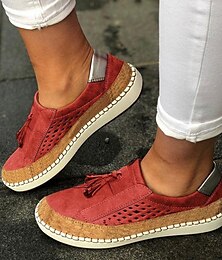 cheap -Women's Sneakers Tassel Loafers Plus Size Slip-on Sneakers Outdoor Work Daily Color Block Solid Colored Tassel Flat Heel Round Toe Vintage Classic Casual Walking Suede Loafer Black White Red