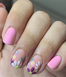 preiswerte -24 stücke tragen nagellack fertig matte textur rosa zarte blume niedlichen kurzen nagel maniküre nagelstück nagel