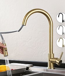 cheap -Kitchen Sink Mixer Faucet Stainless Steel with Pull Out Sprayer, 360° Rotatable Multi-function Pull Down Single Handle Kitchen Vessel Tap Brushed Gold Finish