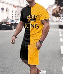 economico -Per uomo Grafico Poker 2 pezzi Set di magliette Set abbinati Manica Corta Pantaloni corti Girocollo Moda Leggero Essenziale Streetwear Quotidiano Sportivo Stampato Estate Primavera Nero Bianco Giallo