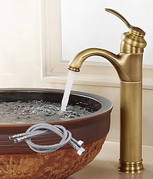 abordables -Robinet de lavabo de salle de bain, robinets de bain monotrou de style traditionnel en laiton antique avec interrupteur chaud et froid et valve en céramique