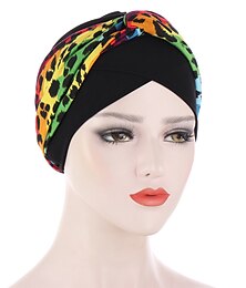 cheap -Soft Stretch African Headwear Leopard Print Women Head Scarf Hat Turban Caps Hijab Bonnet Inner Hijabs For Cap Muslim Headdress