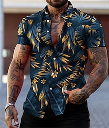 cheap -Men's Shirt Graphic Shirt Aloha Shirt Graphic Leaves Turndown Red green Black Black / Purple Wine Red 3D Print Street Daily Short Sleeve 3D Button-Down Clothing Apparel Fashion Designer Casual