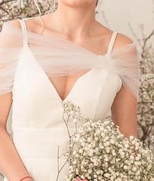 זול -Women's Wrap Bolero Shrug Bridal's Wraps Voiles & Sheers Bridal Sleeveless Tulle Wedding Wraps With Bow(s) For Wedding All Seasons