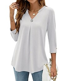 abordables -Mujer Camisa Blusa Sayo Negro Blanco Rosa Plano Túnica fluida Manga 3/4 Diario Fin de semana Ropa de calle Casual Escote en Pico Regular S