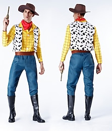 billige -Toy Story Woody Cosplay kostyme Halloween rekvisitter Maskerade Herre Film-Cosplay Anime Halloween Gul Jul Halloween Nytt År Vest Trøye Bukser