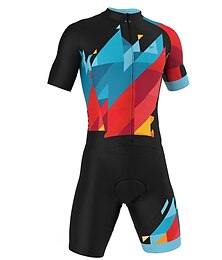 お買い得  -男性用 トライスーツ 半袖 マウンテンサイクリング ロードバイク ブラック イエロー レッド 幾何学的な バイク スーツウェア 3Dパッド 高通気性 速乾性 後ポケット ポリエステル スパンデックス スポーツ 幾何学的な 衣類