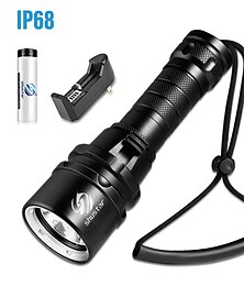 baratos -lanternas led lanterna de mergulho super brilhante ip68 classificação à prova d'água mais alta luz de mergulho profissional alimentada por bateria 18650 com corda de mão