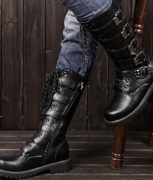 economico -stivali da motociclista neri gotici da donna con cinturini con fibbia a forma di teschio e suola robusta, stivali da combattimento punk rock per lo stile motociclista