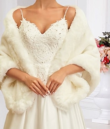 economico -Stola Bianca in Pelliccia Sintetica Scialli Avvolgente Donna Elegante Sposa Senza Maniche Wraps in Pelliccia Sintetica con Colore Puro per Matrimonio Autunnale e Matrimonio Invernale per impressionare