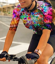 baratos -21Grams Mulheres Camisa para Ciclismo Manga Curta Moto Blusas com 3 bolsos traseiros Ciclismo de Montanha Ciclismo de Estrada Respirável Pavio Humido Secagem Rápida Tiras Refletoras Amarelo Vermelho