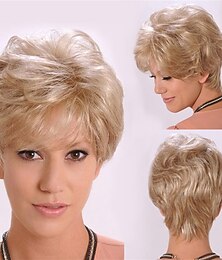 levne -Syntetické paruky Kudrny S ofinou na stroji Paruka Krátký Zlatavá Umělé vlasy Dámské Měkký povrch Klasické Snadné přenášení Blonďatá / Denní nošení / Večírek