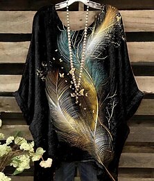 abordables -Blusa de mujer talla grande de gasa vintage para vacaciones casual con estampado manga dolman manga de 3/4 cuello redondo diaria fin de semana negro azul oscuro verano primavera otoño
