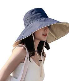 economico -1 pcs Per uomo Per donna Cappello da sole Cappello da escursione Ampio bordo Estate Esterno Protezione solare Crema solare Traspirante Cappello Tinta unica Misto cotone e poliestere 15 cm bifacciale