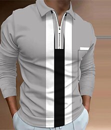 abordables -Hombre POLO Camiseta de golf A Rayas Cuello Vuelto Gris Impresión 3D Exterior Calle Manga Larga Cremallera Estampado Ropa Moda Design Casual Transpirable