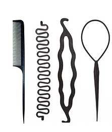 billige -oprullet hår 4 stykker hårnål fiskehale fletning spids hale kam dobbelt krog kuglehoved sæt frisørværktøj