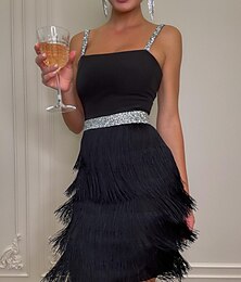 billiga -Retro / vintage Glada 20-talet 1920-talet Cocktail klänning Flapper-klänning Klänningar Maskerad Den store Gatsby Dam Tofs Prestanda Bröllop Bröllopsgäst Klänning